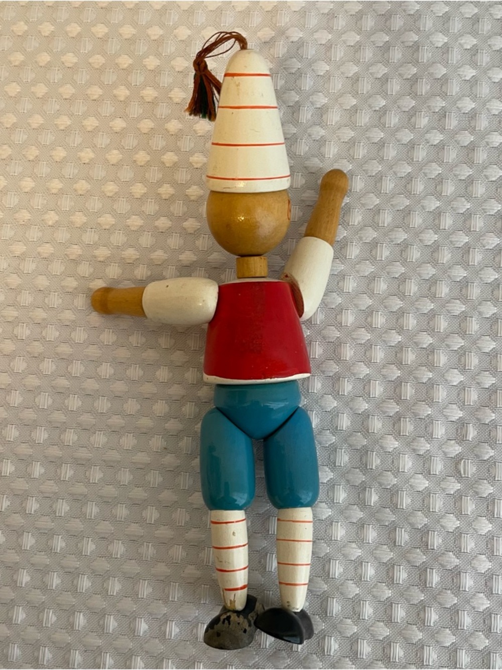Vintage Pinocchio Wooden Peg Doll Jointed Hand Painted Figurine 7" Tall #672 - Picture 8 of 10